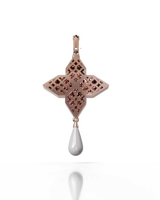 Golden Tear Cross Pendant – 18K Gold, Diamond & Pearl