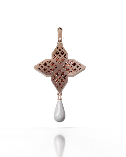 Golden Tear Cross Pendant – 18K Gold, Diamond & Pearl