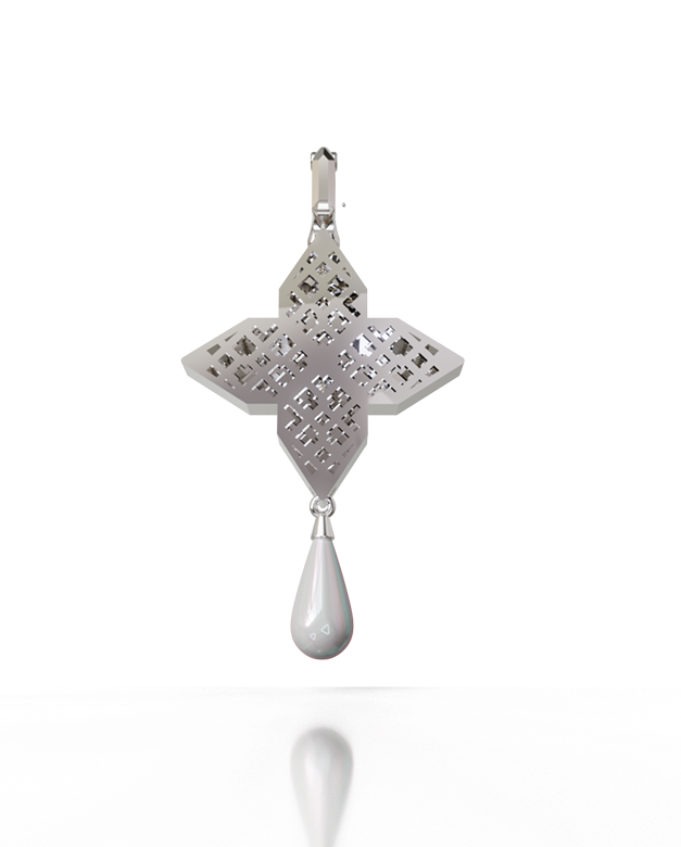 Golden Tear Cross Pendant – 18K Gold, Diamond & Pearl