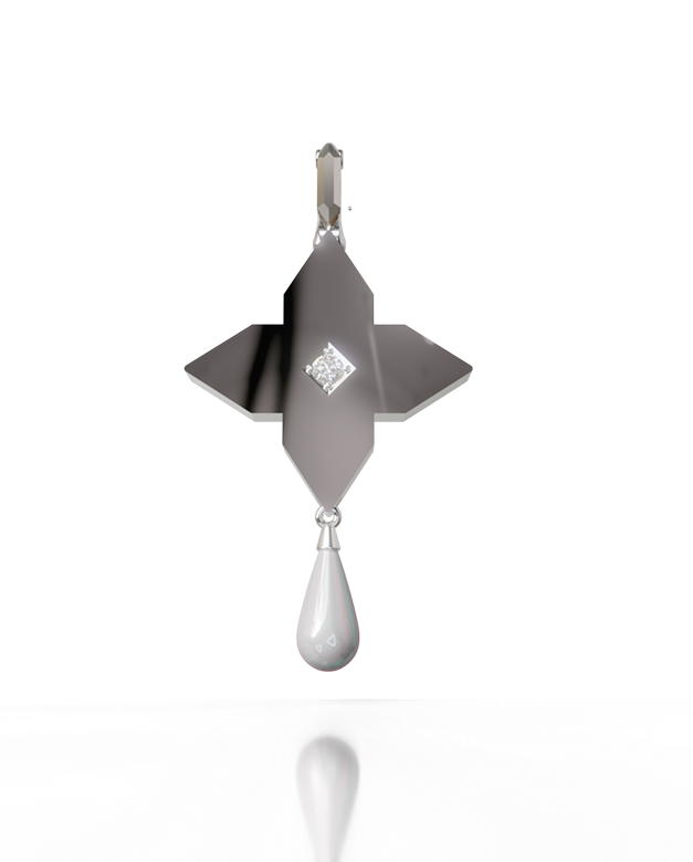 Golden Tear Cross Pendant – 18K Gold, Diamond & Pearl