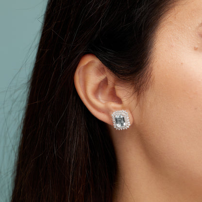 18kt white gold Earrings with Emerald cut Aquamarines and Diamonds