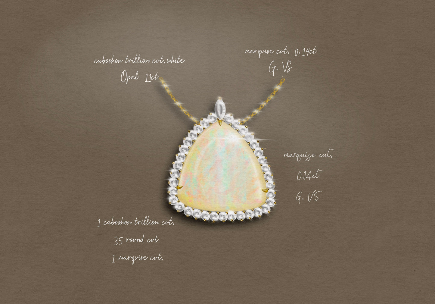 Yellow Gold Pendant with Opal and Diamond halo