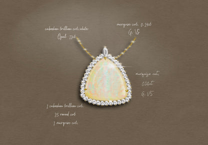 Yellow Gold Pendant with Opal and Diamond halo