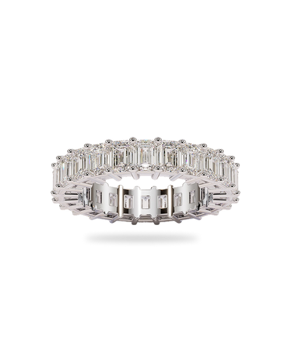Yellow gold band with emerald cut diamonds