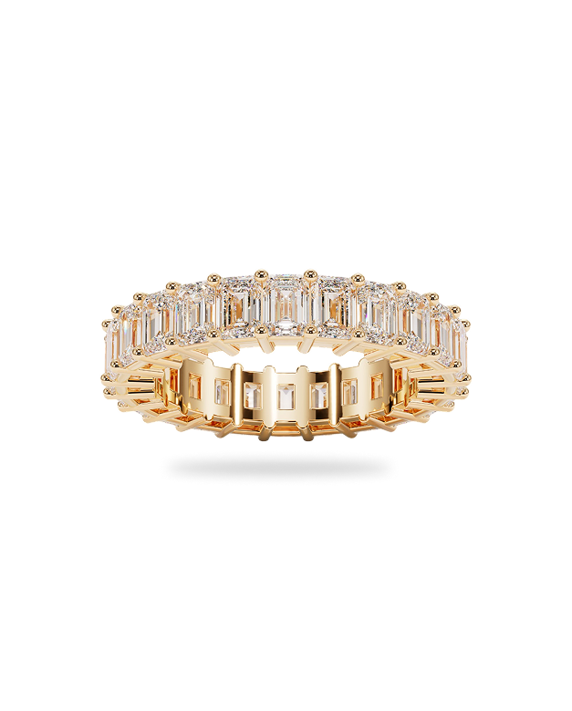 Yellow gold band with emerald cut diamonds