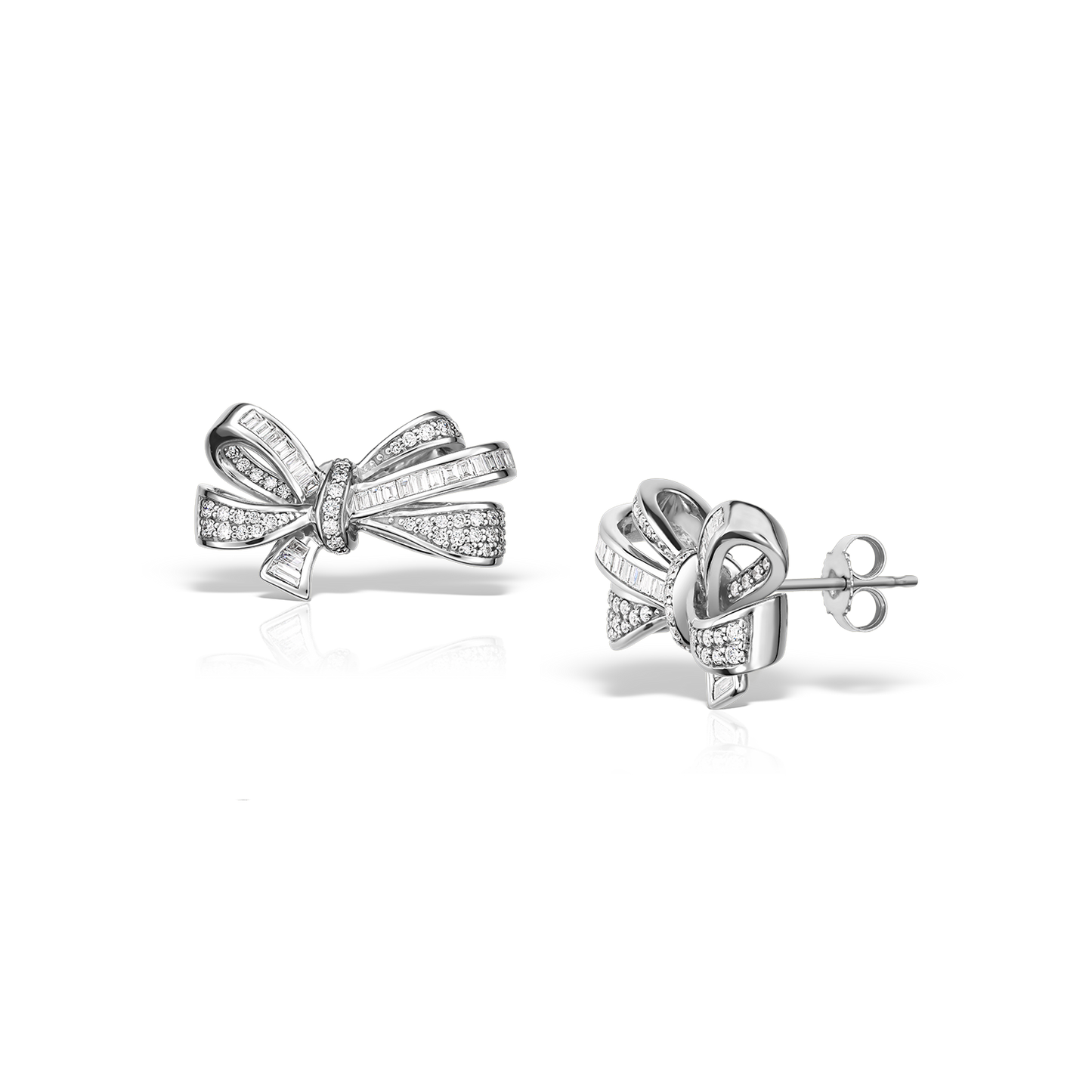 Emerald Cut Diamond Bow Earrings | 18k White Gold & VS Clarity Stones