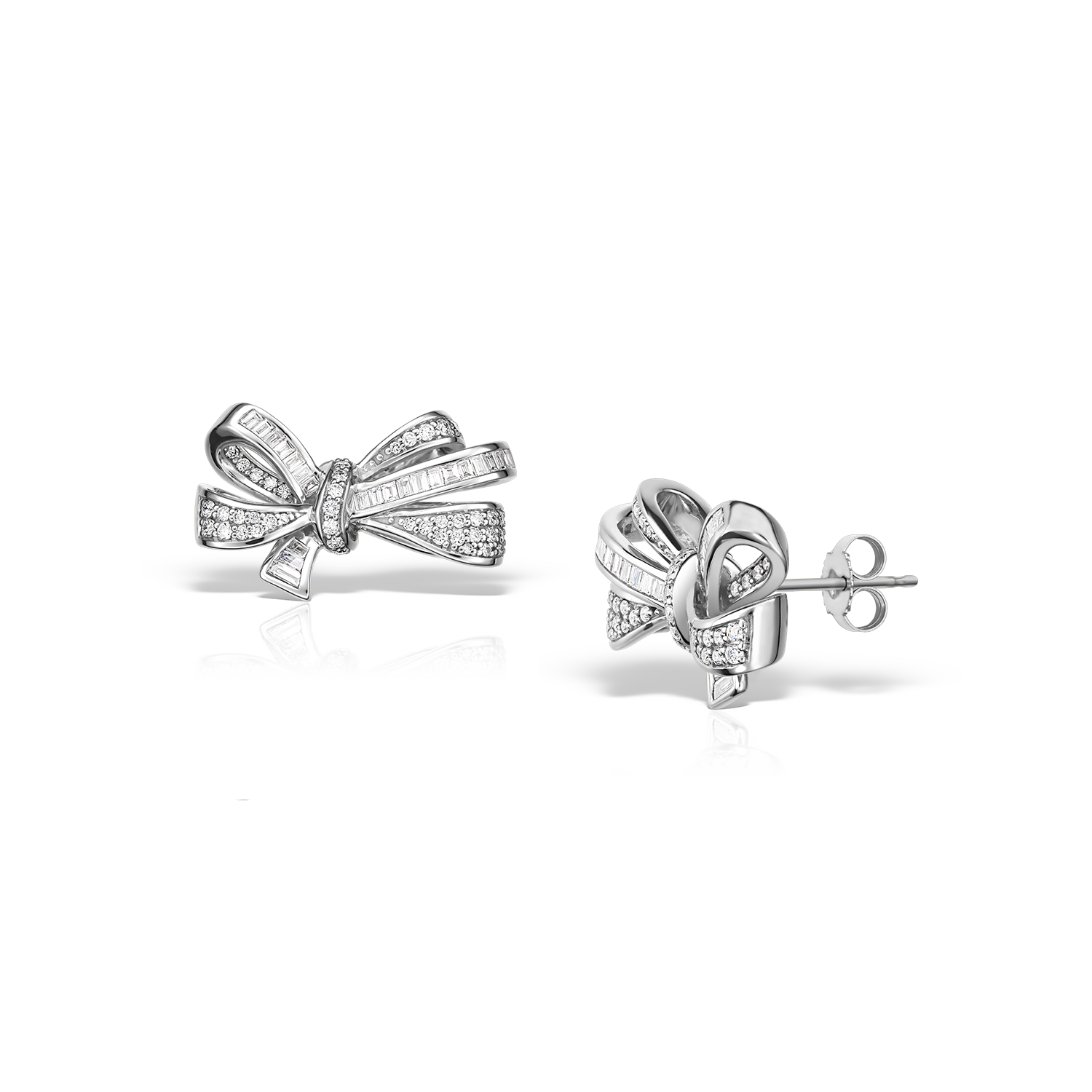 Emerald Cut Diamond Bow Earrings | 18k White Gold & VS Clarity Stones