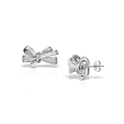 Emerald Cut Diamond Bow Earrings | 18k White Gold & VS Clarity Stones