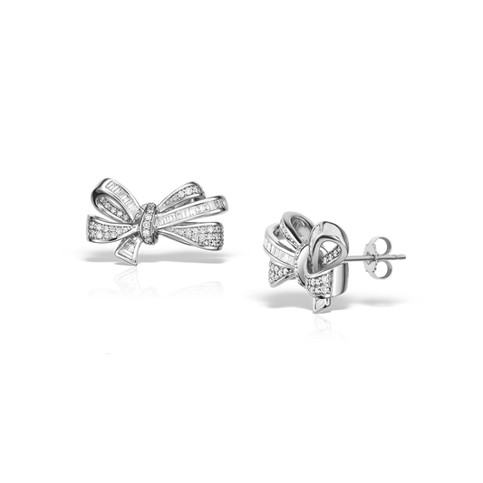 Emerald Cut Diamond Bow Earrings | 18k White Gold & VS Clarity Stones