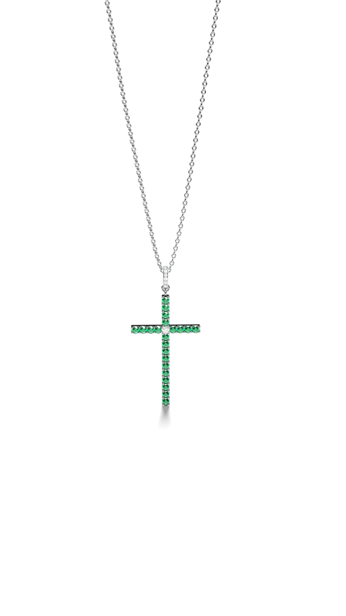 White Gold Cross Pendant with Emeralds