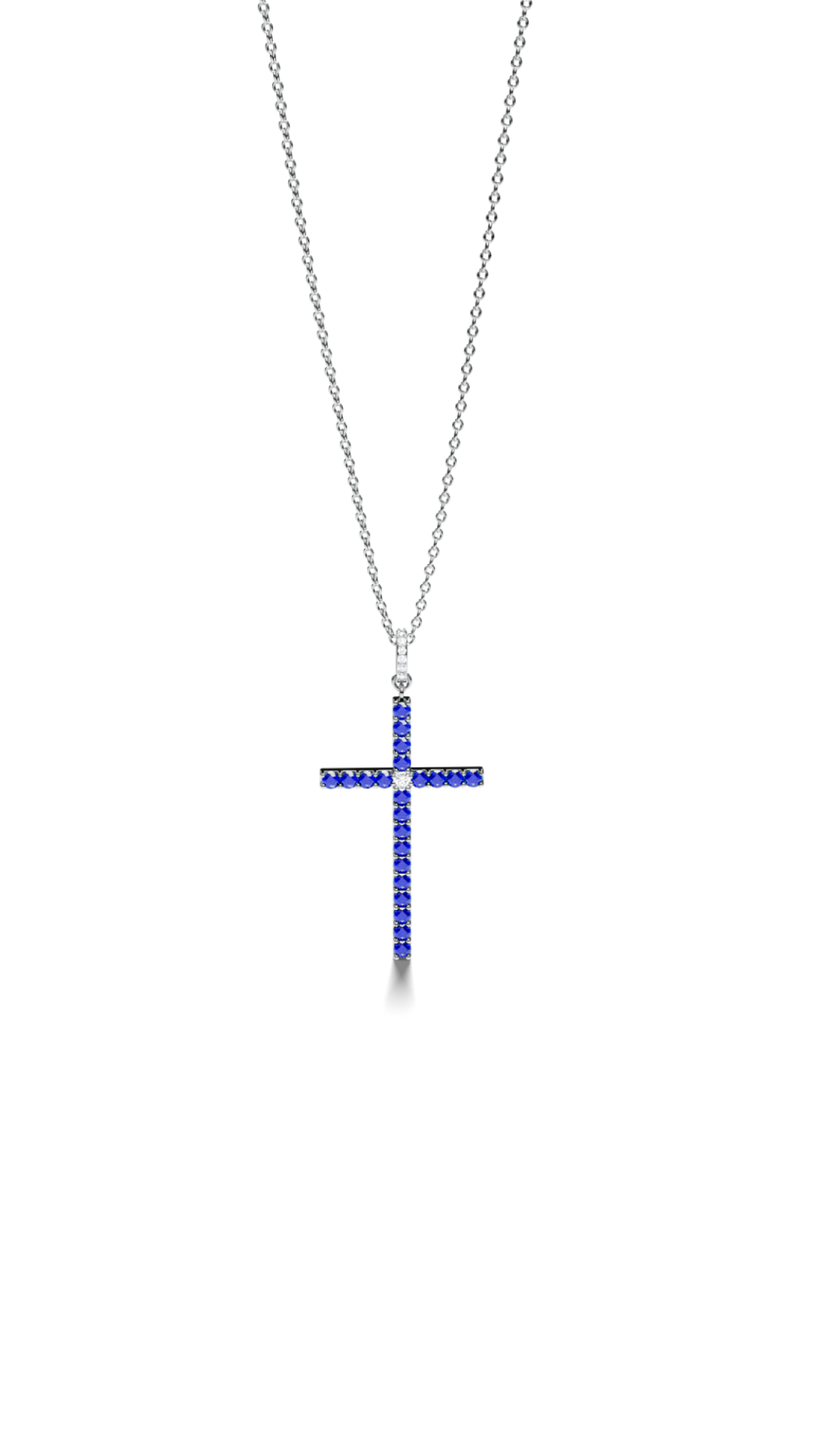 White Gold Cross Pendant with Emeralds