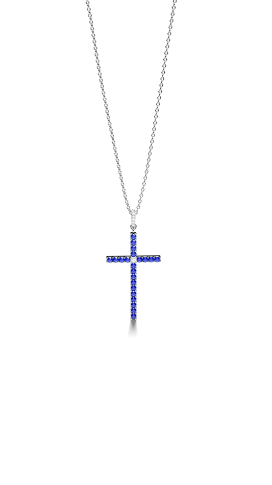 White Gold Cross Necklace with Diamonds