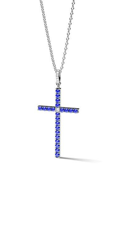 White Gold Cross Pendant with Emeralds