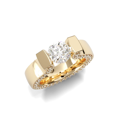 Yellow Gold Pavé Diamond Solitaire Ring