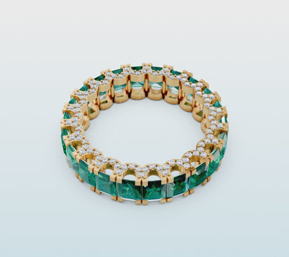 Yellow 18kt Gold Brazilian Emerald and Diamond Eternity Ring