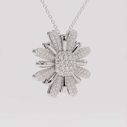 Yellow & White Diamond Daisy Pendant Necklace