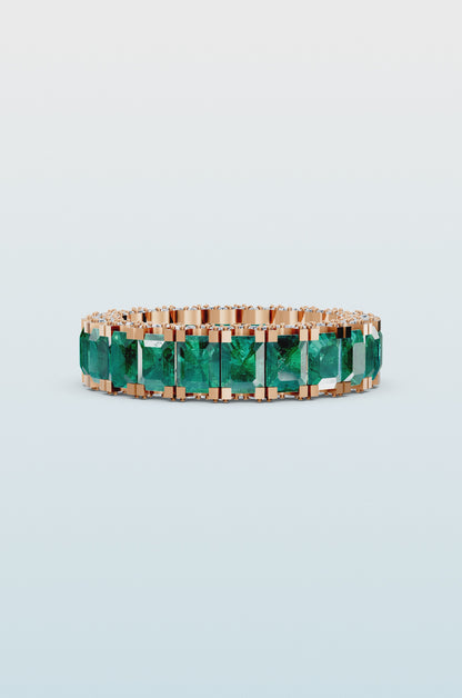 Yellow 18kt Gold Brazilian Emerald and Diamond Eternity Ring