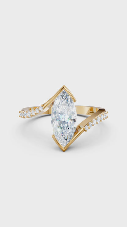 18k Yellow Gold Natural Marquise Diamond Ring | 1.3ctw Bespoke Engagement Band