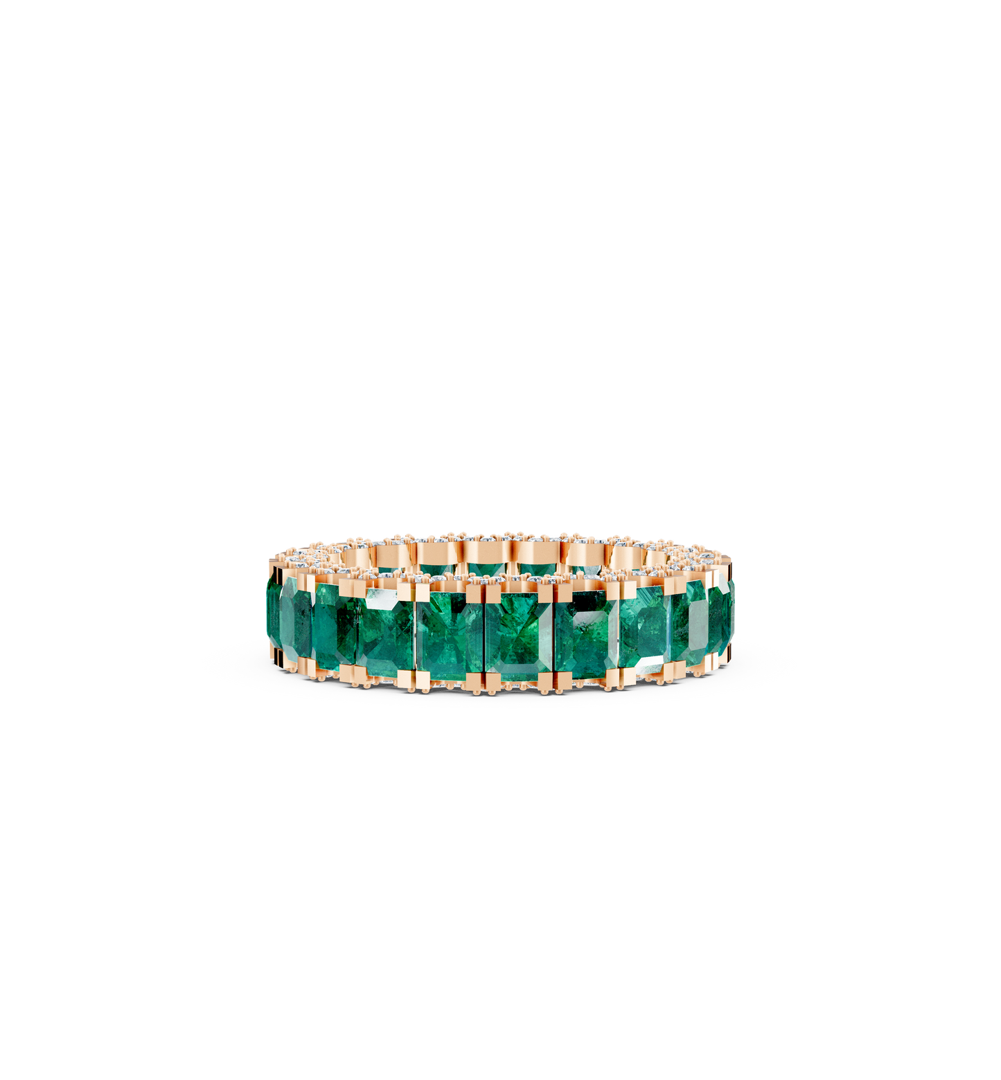 Yellow 18kt Gold Brazilian Emerald and Diamond Eternity Ring