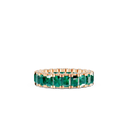 Yellow 18kt Gold Brazilian Emerald and Diamond Eternity Ring