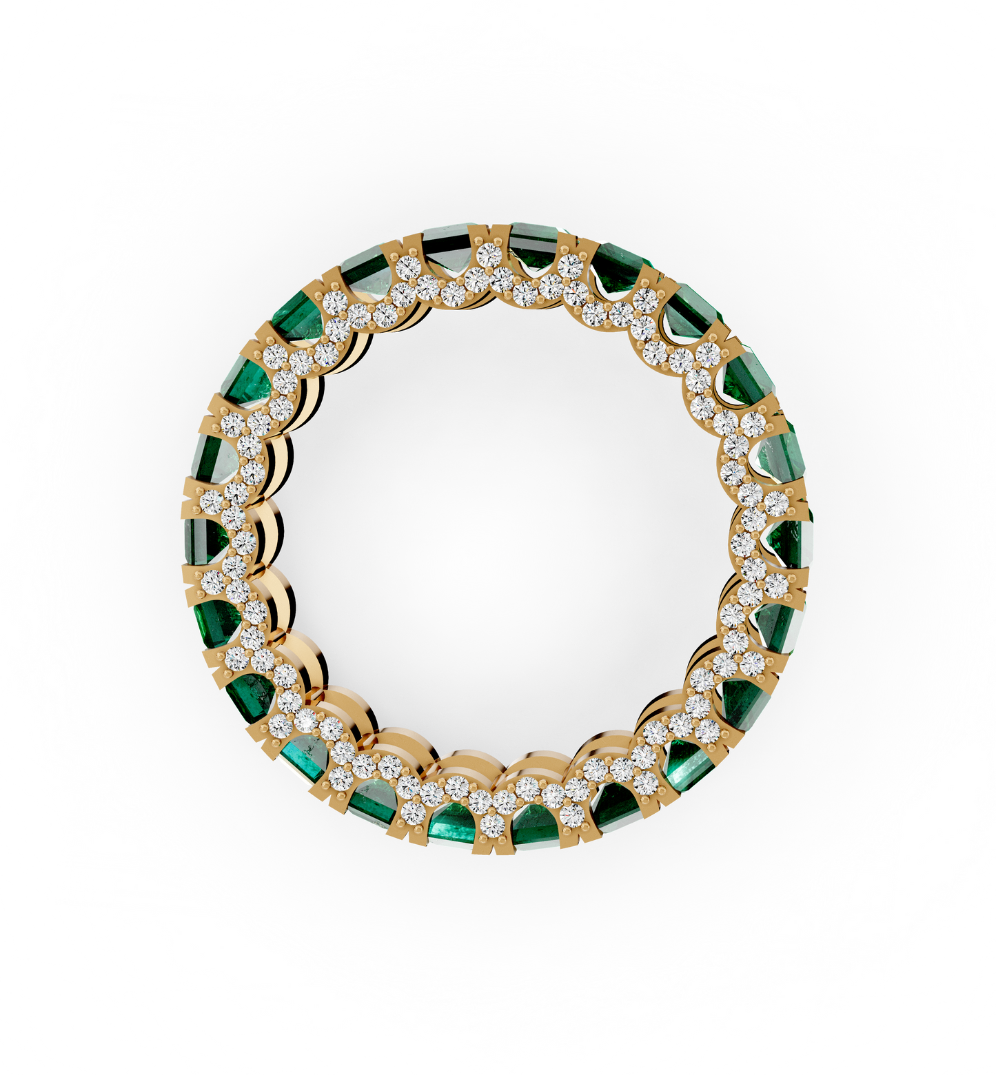 Yellow 18kt Gold Brazilian Emerald and Diamond Eternity Ring