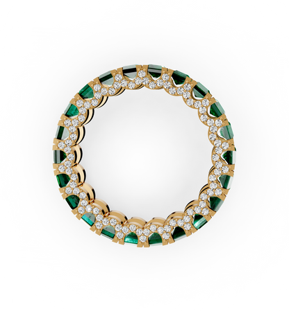 Yellow 18kt Gold Brazilian Emerald and Diamond Eternity Ring