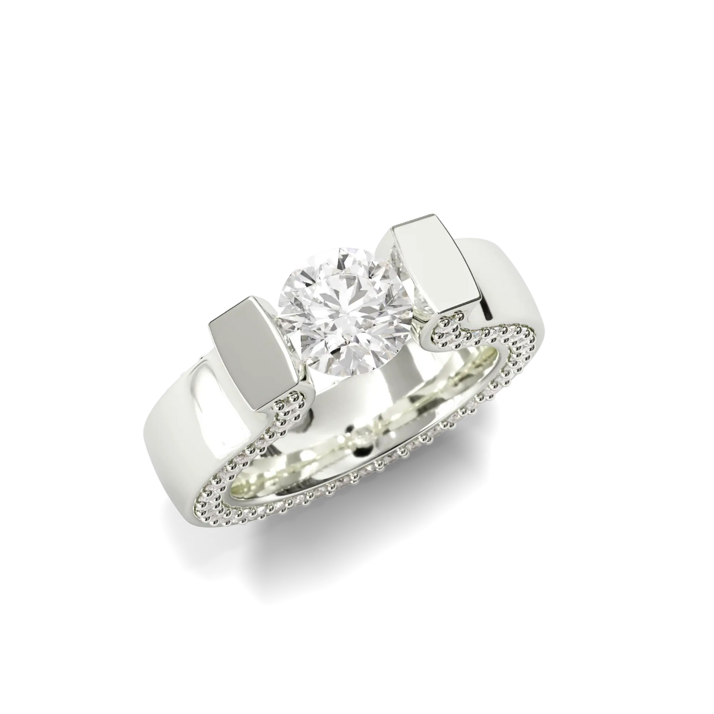 Yellow Gold Pavé Diamond Solitaire Ring