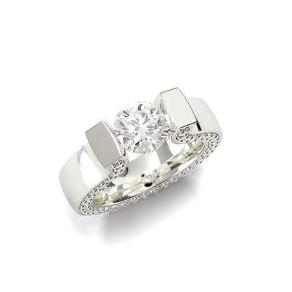 Yellow Gold Pavé Diamond Solitaire Ring